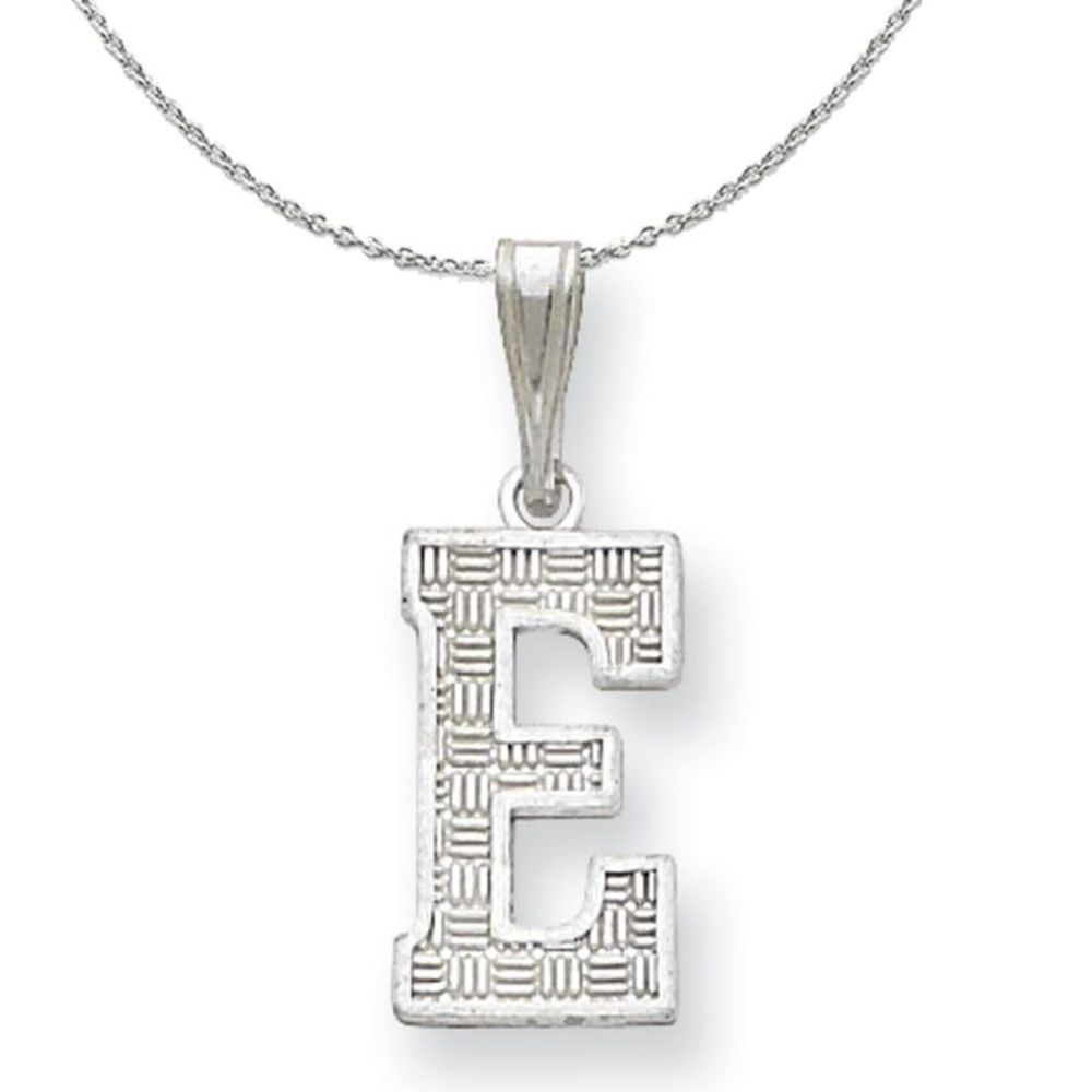 Silver, Sami Collection, Textured Block Initial E Necklace - 16 In